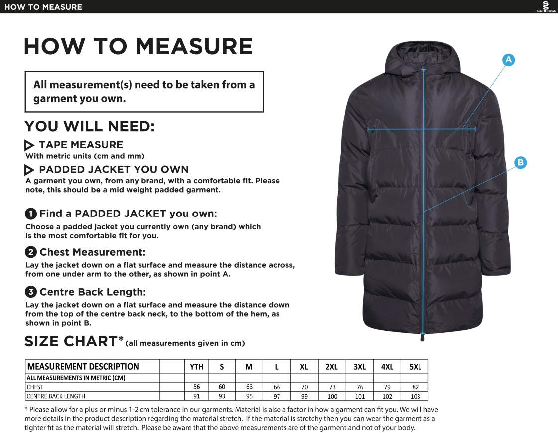 Laund Hill AFC - Active Long Padded Jackets - Unisex Fit - Size Guide