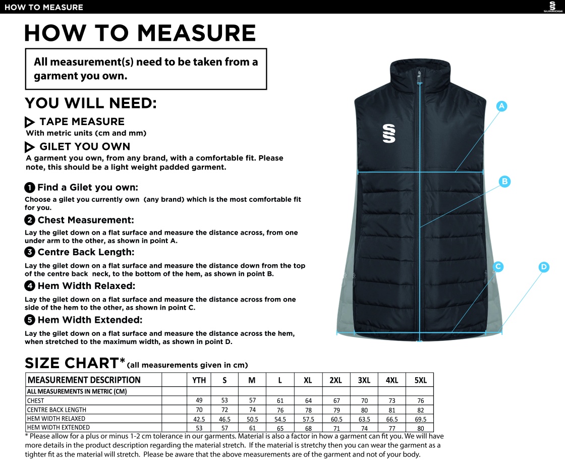 Laund Hill AFC - Active Gilet - Unisex Fit - Size Guide