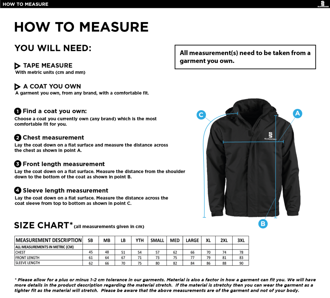 Laund Hill AFC - Fleece Lined Jacket - Unisex Fit - Size Guide