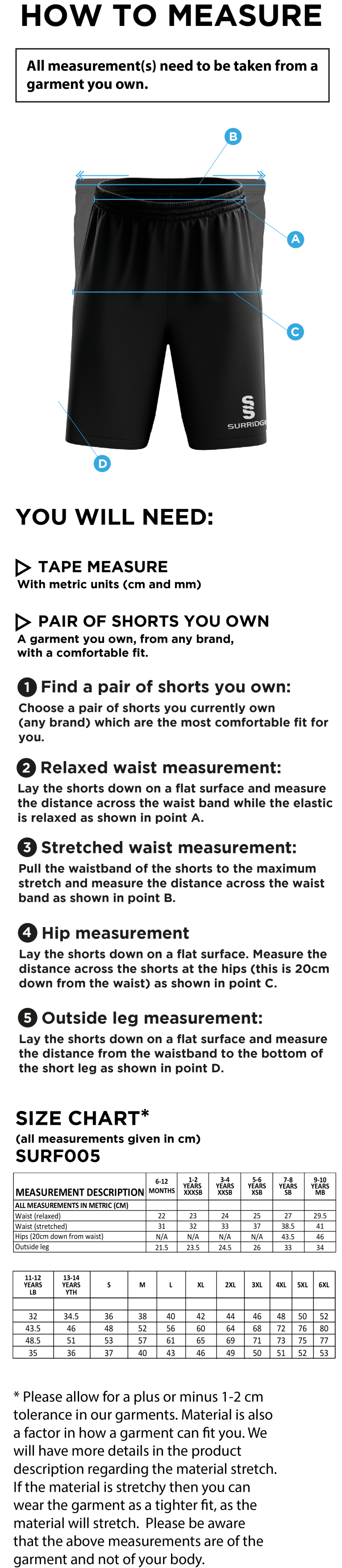 Laund Hill AFC - Football Shorts - Size Guide