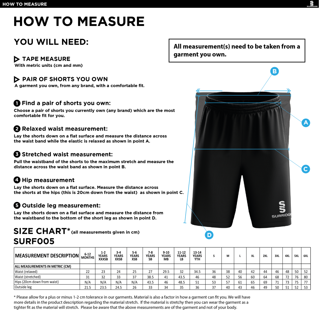 Laund Hill AFC - Football Shorts - Size Guide