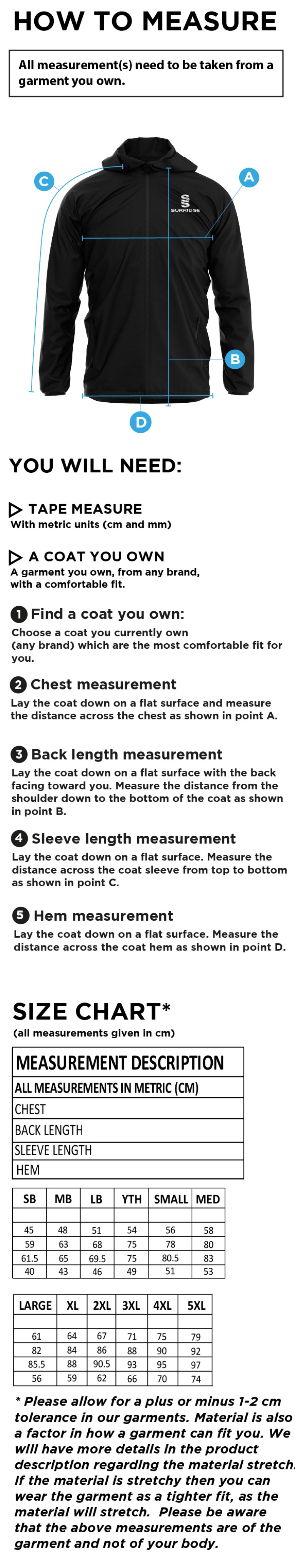 Laund Hill AFC -  Training Jacket - Youth - Size Guide
