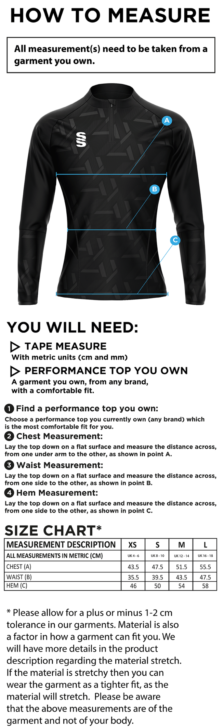 Laund Hill AFC - Impact 1/4 Zip Performance Top - Black - Women's Fit - Size Guide