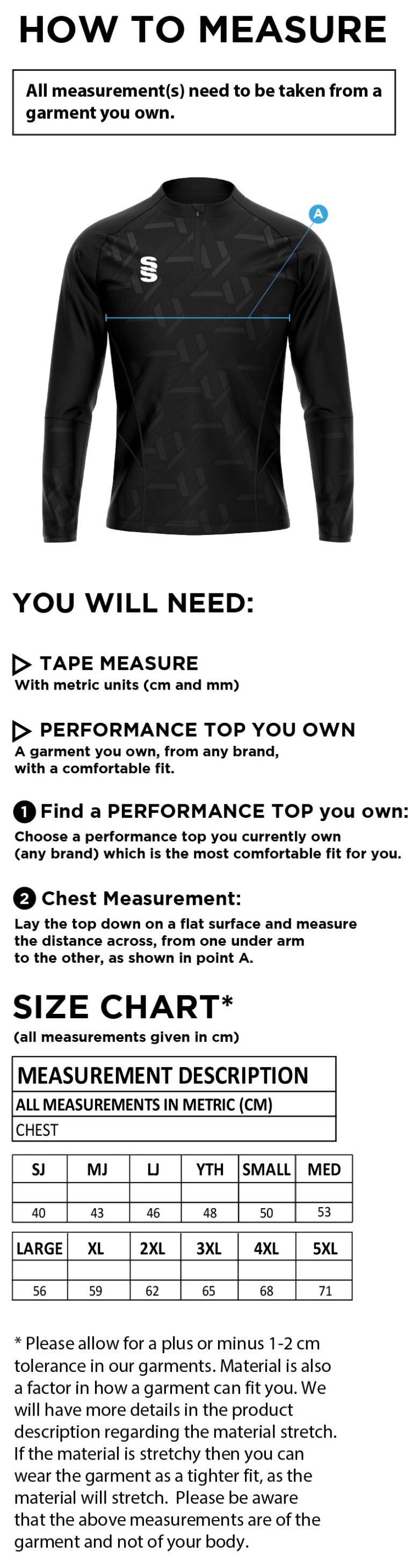 Laund Hill AFC - Impact 1/4 Zip Performance Top - Red - Unisex Fit - Size Guide