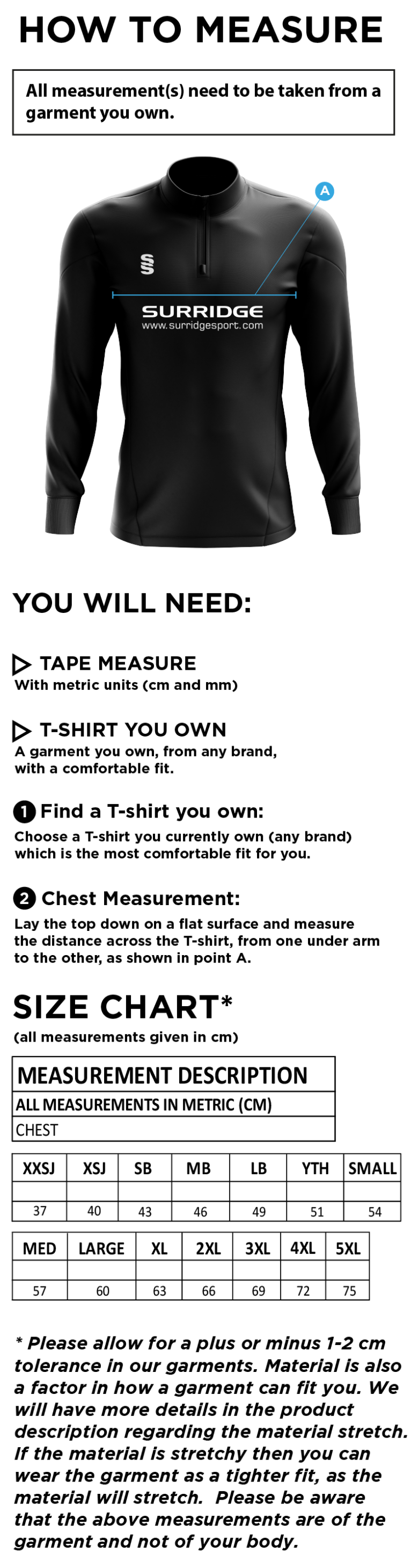 Laund Hill AFC - Blade Performance Top - Size Guide