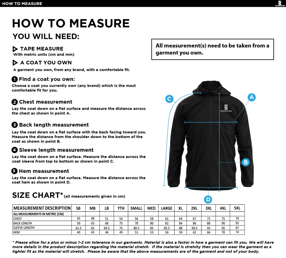 Laund Hill AFC -  Training Jacket - Youth - Size Guide