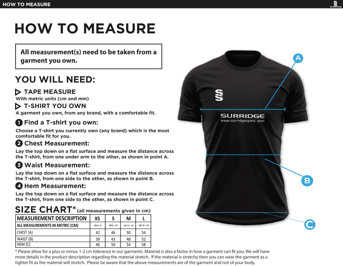 Laund Hill AFC - Impact T-Shirt - Black - Women's Fit - Size Guide