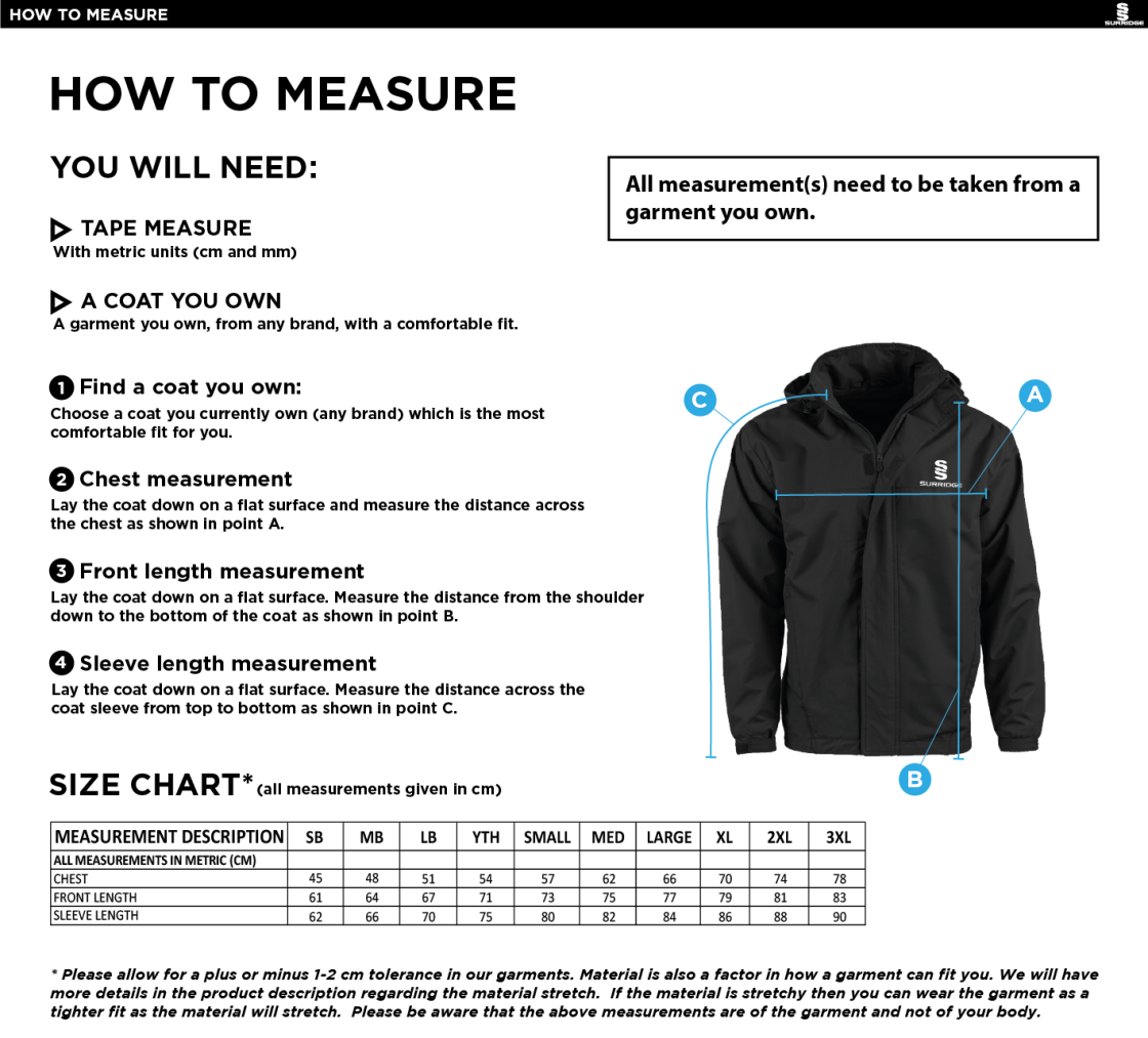 Laund Hill AFC - Fleece Lined Jacket - Size Guide