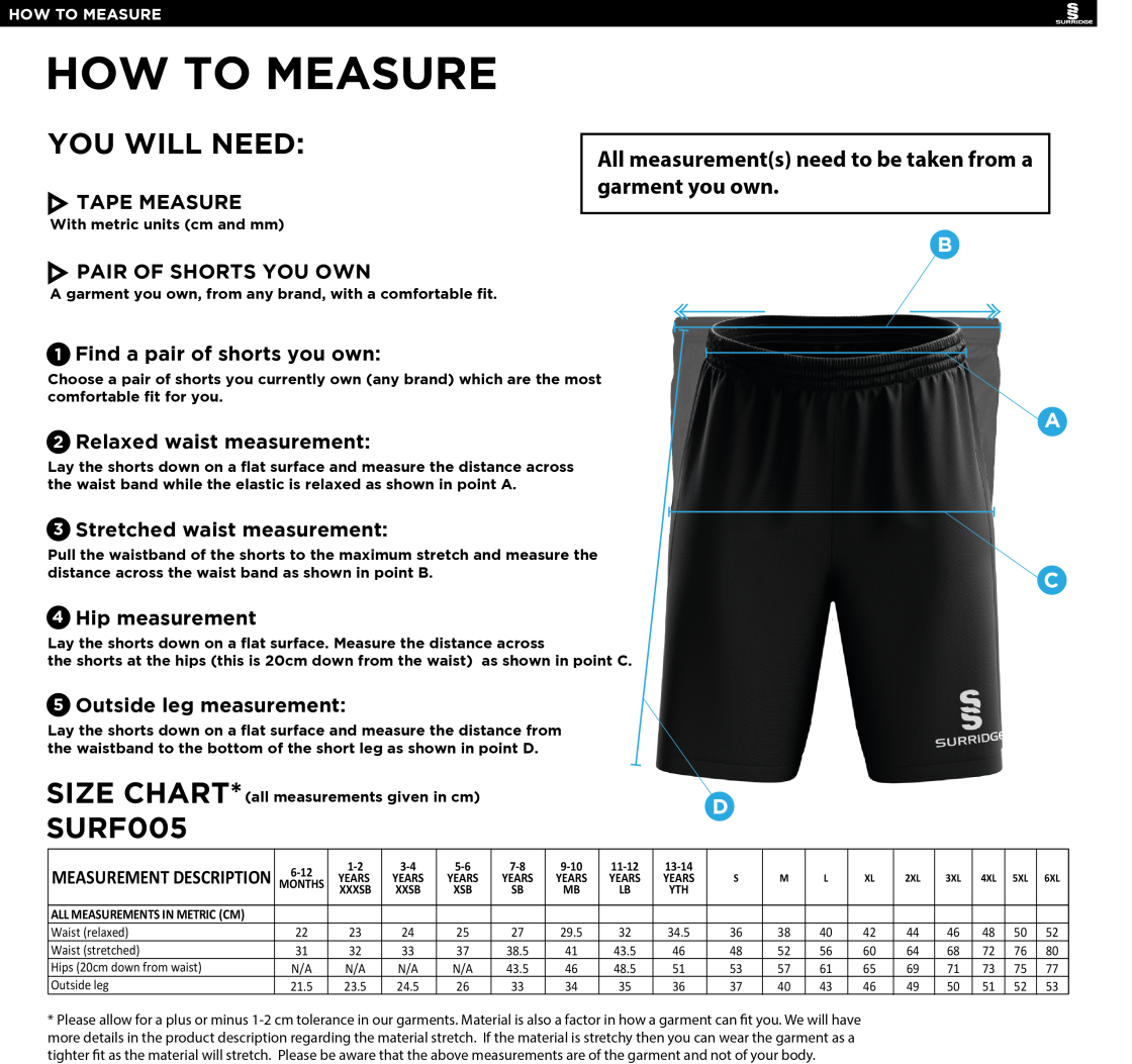 Laund Hill AFC -  Match Short - Black - Unisex Fit - Size Guide