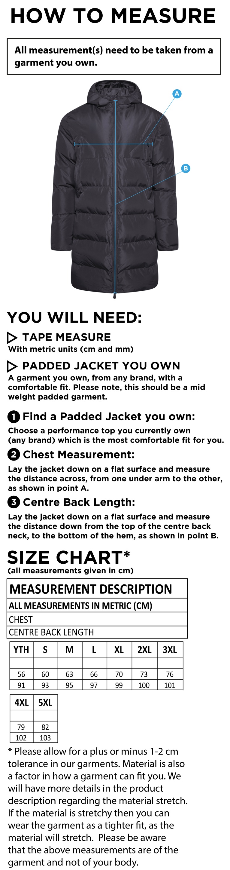 Laund Hill AFC - Active Long Padded Jackets - Unisex Fit - Size Guide