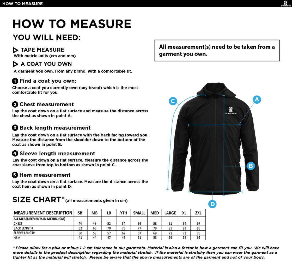 Laund Hill AFC - Training Jacket - Size Guide