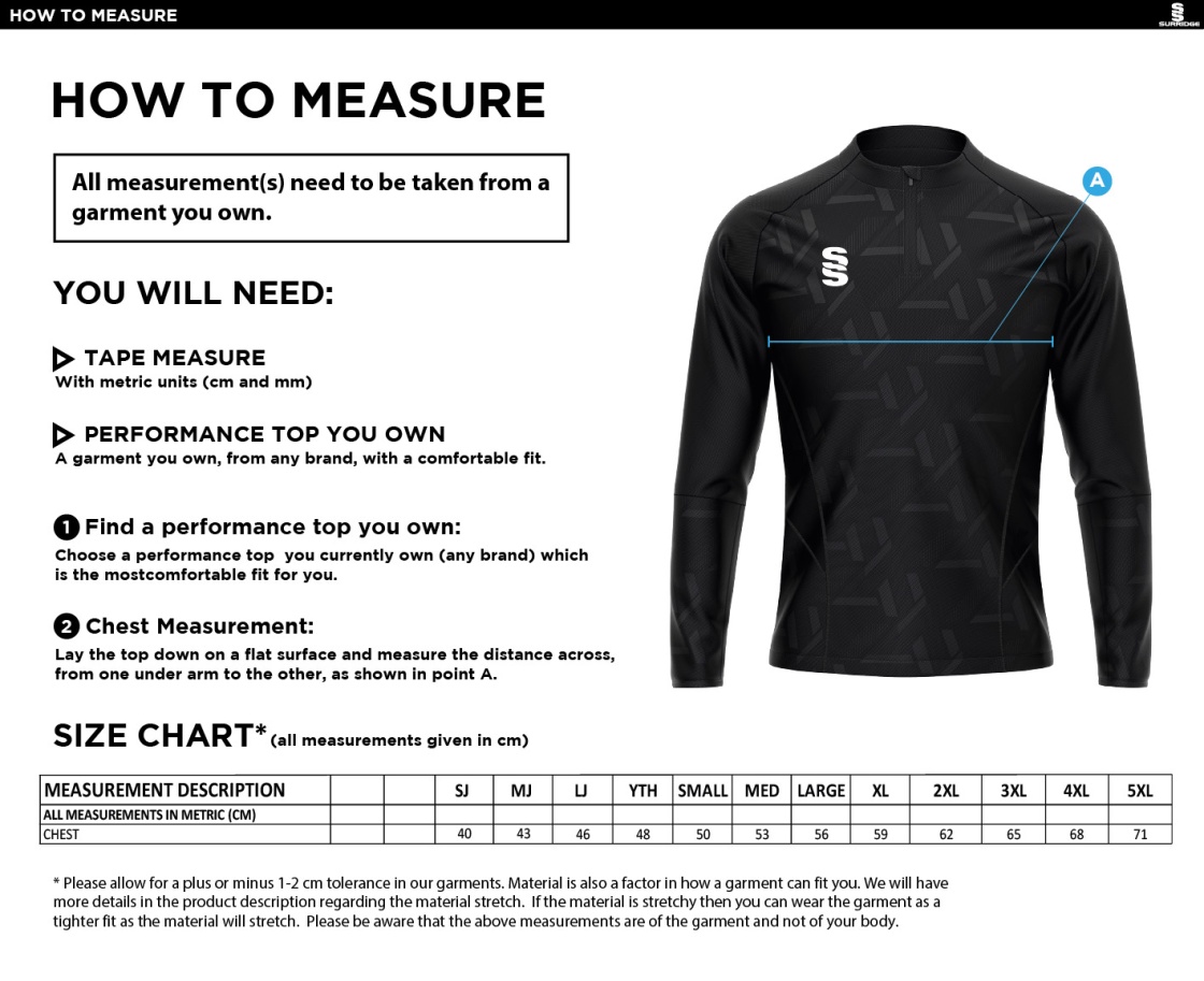 Laund Hill AFC - Impact 1/4 Zip Performance Top - Red - Unisex Fit - Size Guide